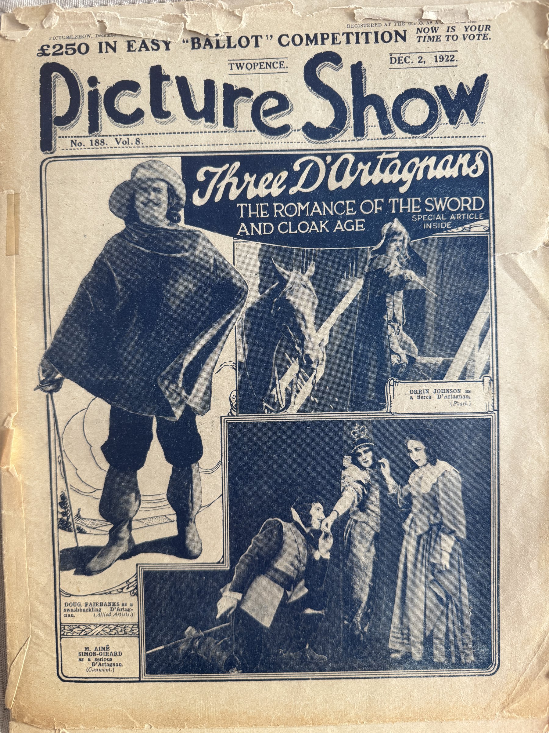 Picture Show cover featuring Orrin Johnson as D'Artagnan, December 2, 1922